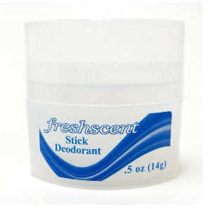 Here are some descriptive alt tags for the image of the deodorant:
* **Option 1 (Focus on product type):** "Small container of Freshscent stick deodorant."
* **Option 2 (Focus on branding):** "Freshscent deodorant in a white plastic container with blue wave design."
* **Option 3 (Focus on details):** "Round, semi-opaque plastic container with label reading 'Freshscent Stick Deodorant'."